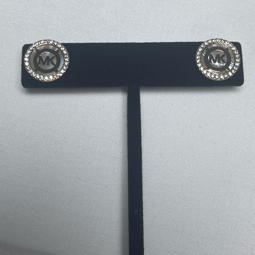 Michael Kors Silver Crystal MK Logo Stud Earrings